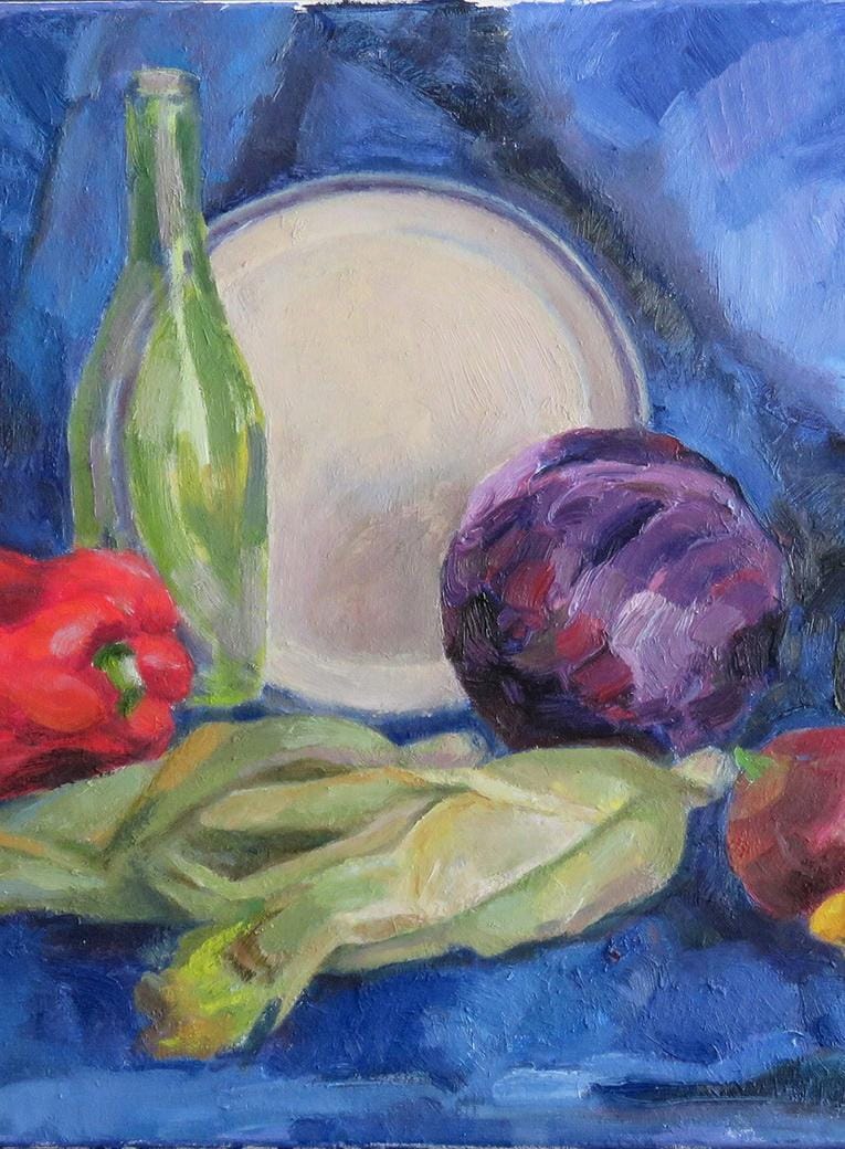 Still life with cabbage, oil, canvas, 24x18''