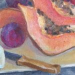 Still life with cut papaya, oil, canvas, 24x18''