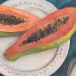 Still life with papaya on a plate, oil, canvas, 16x12''