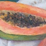 Still life with papaya on a plate, oil, canvas, 16x12''