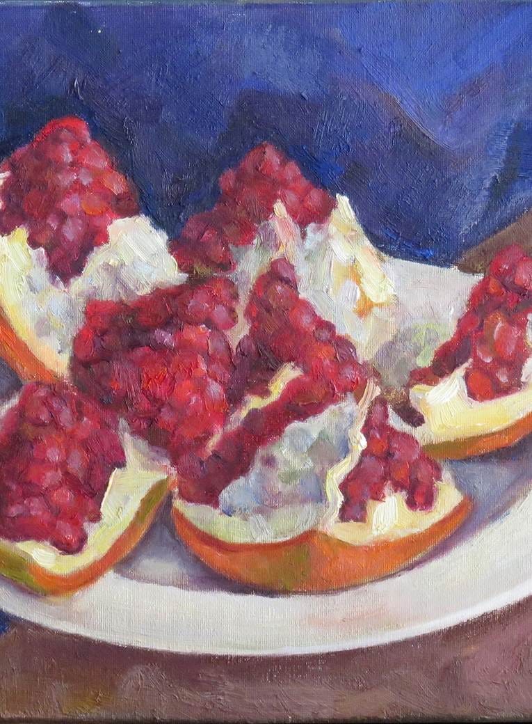 Still life with opened pomegranate, oil, canvas, 16x12''