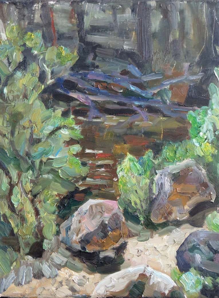 Landscape with dry tree, oil, canvas, 16x20''