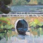 Landscape with river and a bridge, oil, canvas, 20x16''