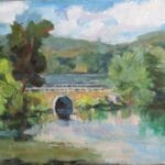 Landscape with river and a bridge, oil, canvas, 20x16''