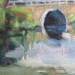 Landscape with river and a bridge, oil, canvas, 20x16''