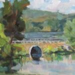 Landscape with river and a bridge, oil, canvas, 20x16''